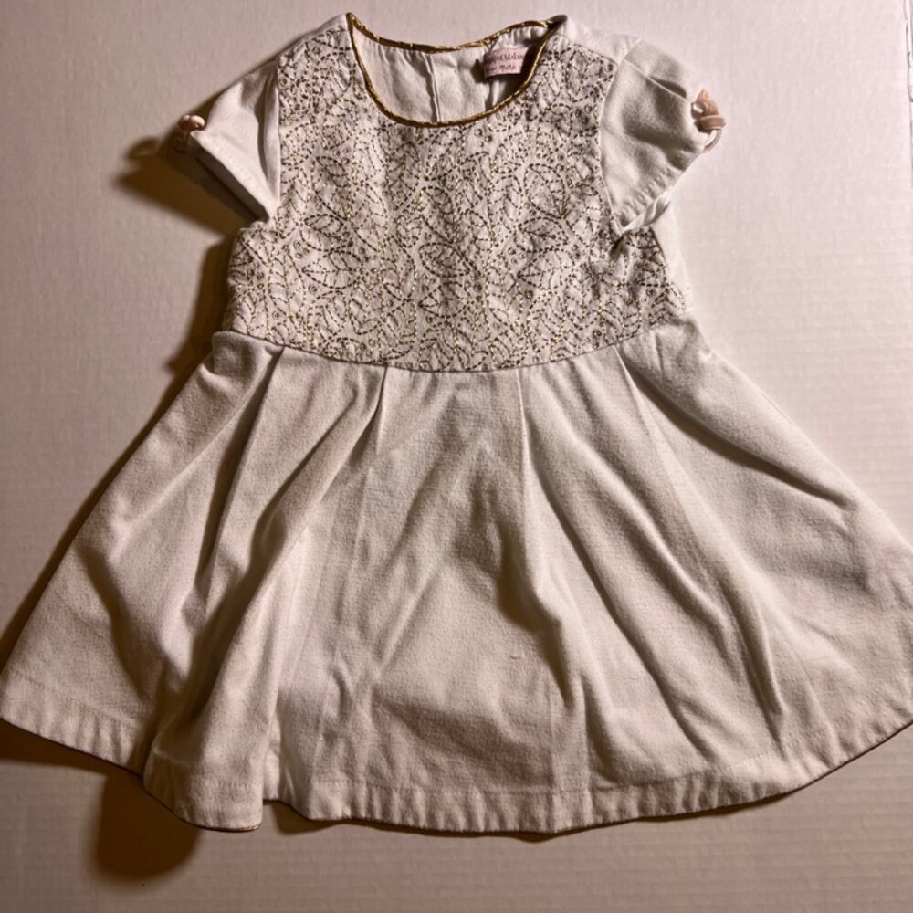 Catherine Malandrino Mini Girls 4T Ivory Gold Special Occasion Floral Leaf Dress